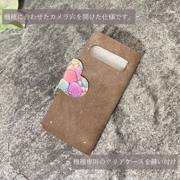 ◆大人気シリーズ◆7色◆イタリア／イタリアンレザーグラスハートの本革手帳型スマホケース[多機種対応] | 4枚目